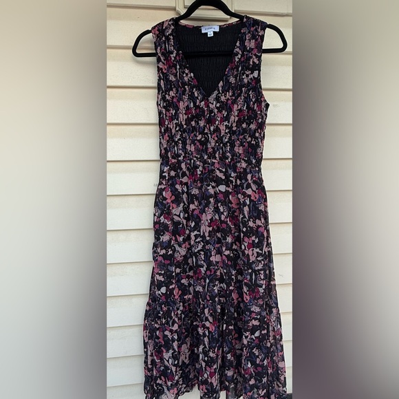 Evereve Floral Smocked Sleeveless Midi Dress Purple/Pink/Blue Size Small - Picture 11 of 11